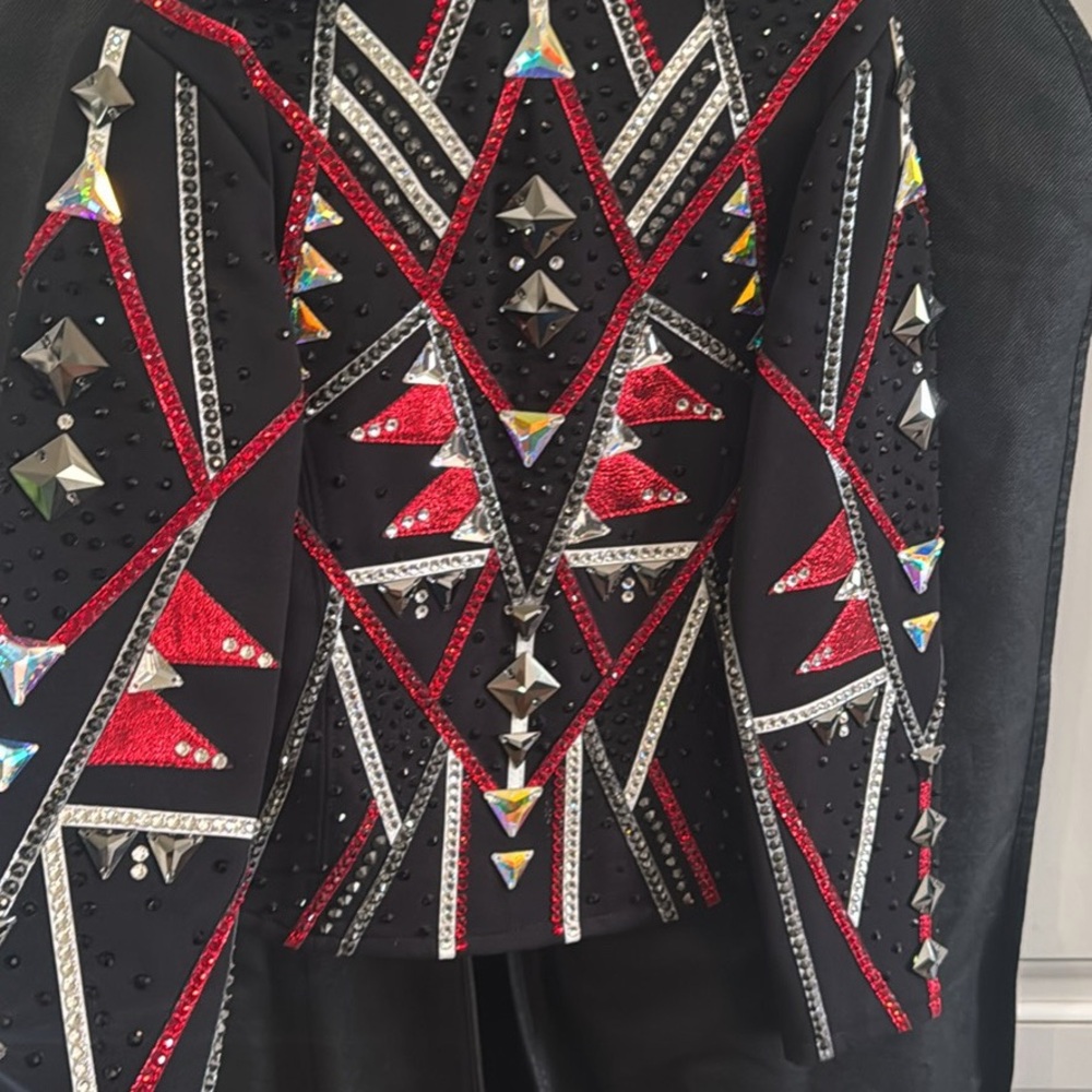 Youth Black and Red Embellished showmanship Jacket - Picture 5 of 11
